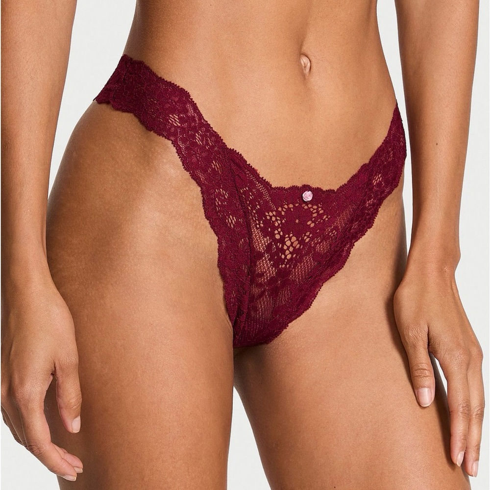 Sheer Shimmer Lace-Trim Brazilian Panty | Dream Angels